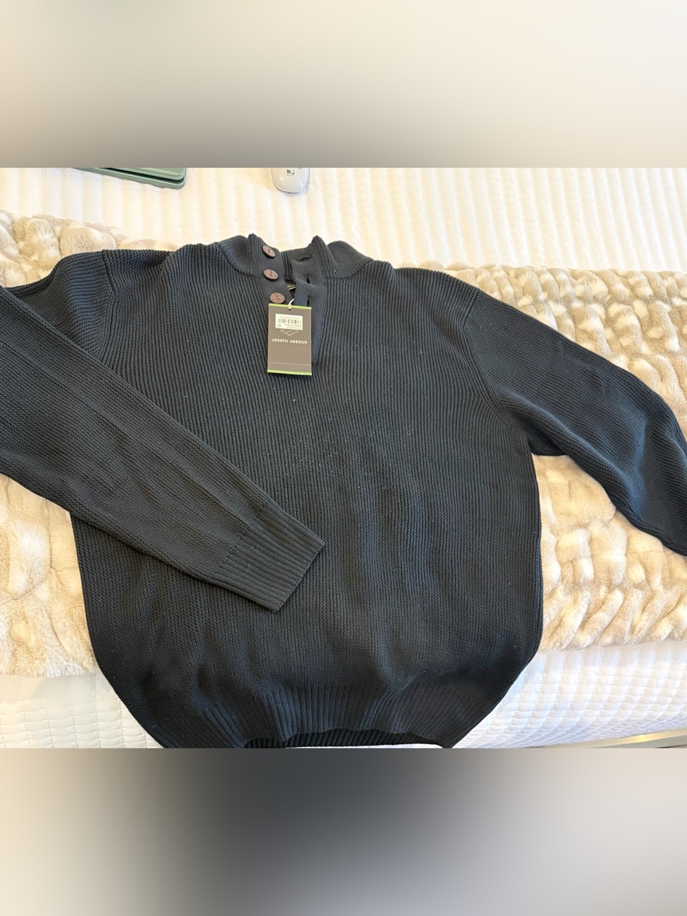 Joseph Abboud Men's Black Zip-Style Button Neck Sweater